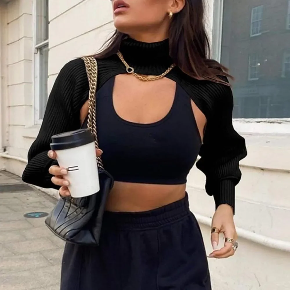 Zara Black Knit Detachable Bolero with Turtleneck